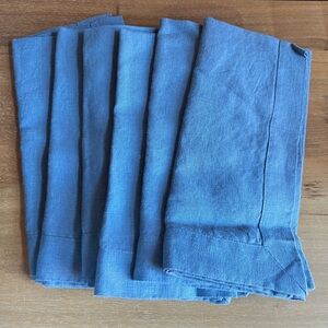 Set Of 6 Blue Gray Linen Blend Cloth Napkins (21x21 Inches) Modern Casual Farm